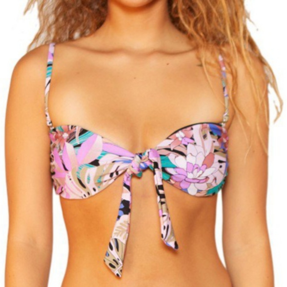 👒HURLEY PALM PARADISE KNOTTED BANDEAU BIKINI TOP SIZE S